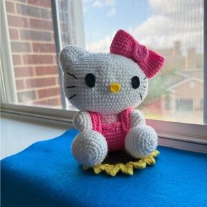 Crocheted Hello Kitty Plush with Pink Bow